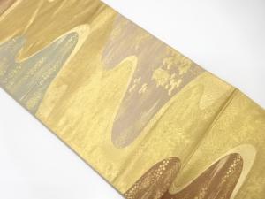 霞に屋敷風景模様織り出し 袋帯